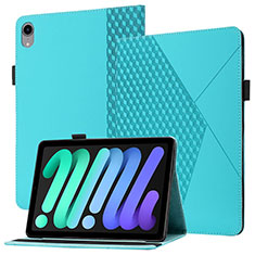 Apple iPad Mini 6用手帳型 レザーケース スタンド カバー YX1 アップル ライトブルー