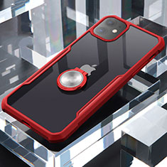 Apple iPhone 11用360度 フルカバーハイブリットバンパーケース クリア透明 プラスチック 鏡面 アンド指輪 マグネット式 アップル レッド