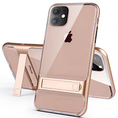 Apple iPhone 11用ハイブリットバンパーケース スタンド プラスチック 兼シリコーン カバー A06 アップル ゴールド