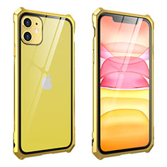 Apple iPhone 11用ケース 高級感 手触り良い アルミメタル 製の金属製 360度 フルカバーバンパー 鏡面 カバー M10 アップル ゴールド