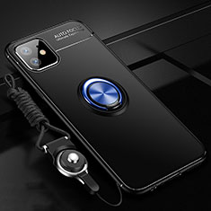 Apple iPhone 11用極薄ソフトケース シリコンケース 耐衝撃 全面保護 アンド指輪 マグネット式 バンパー T02 アップル ネイビー・ブラック