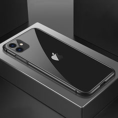 Apple iPhone 11用ケース 高級感 手触り良い アルミメタル 製の金属製 360度 フルカバーバンパー 鏡面 カバー T02 アップル ブラック