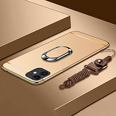 Apple iPhone 11用ケース 高級感 手触り良い メタル兼プラスチック バンパー アンド指輪 T01 アップル ゴールド