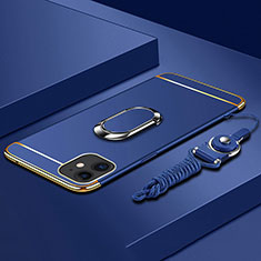 Apple iPhone 11用ケース 高級感 手触り良い メタル兼プラスチック バンパー アンド指輪 T01 アップル ネイビー