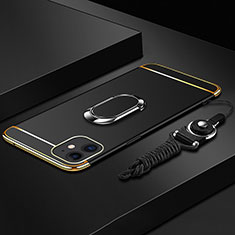 Apple iPhone 11用ケース 高級感 手触り良い メタル兼プラスチック バンパー アンド指輪 T01 アップル ブラック
