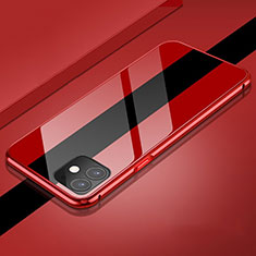 Apple iPhone 11用ケース 高級感 手触り良い アルミメタル 製の金属製 360度 フルカバーバンパー 鏡面 カバー T04 アップル レッド