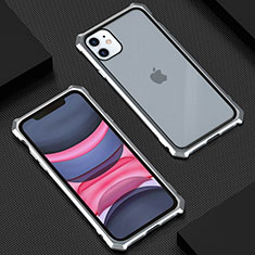 Apple iPhone 11用ケース 高級感 手触り良い アルミメタル 製の金属製 360度 フルカバーバンパー 鏡面 カバー T07 アップル シルバー