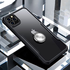 Apple iPhone 11 Pro用360度 フルカバーハイブリットバンパーケース クリア透明 プラスチック 鏡面 アンド指輪 マグネット式 アップル ブラック