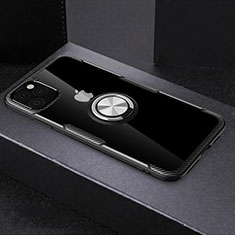 Apple iPhone 11 Pro用360度 フルカバーハイブリットバンパーケース クリア透明 プラスチック 鏡面 アンド指輪 マグネット式 M01 アップル ブラック