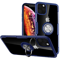 Apple iPhone 11 Pro用360度 フルカバーハイブリットバンパーケース クリア透明 プラスチック 鏡面 アンド指輪 マグネット式 M02 アップル ネイビー