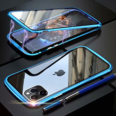 Apple iPhone 11 Pro用ケース 高級感 手触り良い アルミメタル 製の金属製 360度 フルカバーバンパー 鏡面 カバー M11 アップル ブルー
