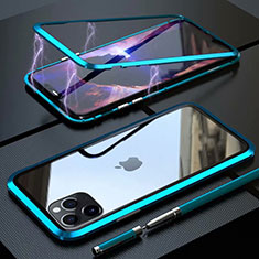Apple iPhone 11 Pro用ケース 高級感 手触り良い アルミメタル 製の金属製 360度 フルカバーバンパー 鏡面 カバー M14 アップル シアン