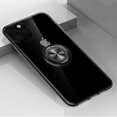 Apple iPhone 11 Pro用極薄ソフトケース シリコンケース 耐衝撃 全面保護 クリア透明 アンド指輪 マグネット式 F01 アップル ブラック