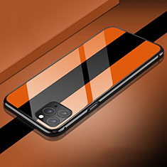 Apple iPhone 11 Pro用ケース 高級感 手触り良い アルミメタル 製の金属製 360度 フルカバーバンパー 鏡面 カバー T08 アップル オレンジ