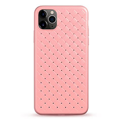 Apple iPhone 11 Pro用シリコンケース ソフトタッチラバー レザー柄 カバー G01 アップル ピンク