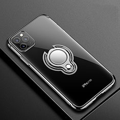Apple iPhone 11 Pro用極薄ソフトケース シリコンケース 耐衝撃 全面保護 クリア透明 アンド指輪 マグネット式 C01 アップル ブラック