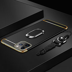 Apple iPhone 11 Pro用ケース 高級感 手触り良い メタル兼プラスチック バンパー アンド指輪 T01 アップル ブラック