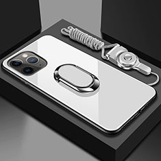 Apple iPhone 11 Pro用ハイブリットバンパーケース プラスチック 鏡面 カバー アンド指輪 マグネット式 T01 アップル ホワイト