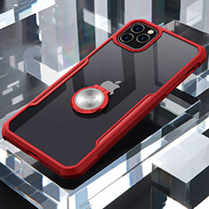 Apple iPhone 11 Pro Max用360度 フルカバーハイブリットバンパーケース クリア透明 プラスチック 鏡面 アンド指輪 マグネット式 アップル レッド