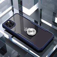 Apple iPhone 11 Pro Max用360度 フルカバーハイブリットバンパーケース クリア透明 プラスチック 鏡面 アンド指輪 マグネット式 アップル ネイビー