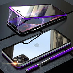 Apple iPhone 11 Pro Max用ケース 高級感 手触り良い アルミメタル 製の金属製 360度 フルカバーバンパー 鏡面 カバー M12 アップル パープル