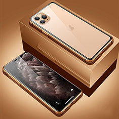 Apple iPhone 11 Pro Max用ケース 高級感 手触り良い アルミメタル 製の金属製 360度 フルカバーバンパー 鏡面 カバー T01 アップル ゴールド