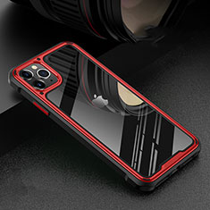 Apple iPhone 11 Pro Max用ケース 高級感 手触り良い アルミメタル 製の金属製 360度 フルカバーバンパー 鏡面 カバー T03 アップル レッド