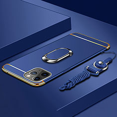 Apple iPhone 11 Pro Max用ケース 高級感 手触り良い メタル兼プラスチック バンパー アンド指輪 T01 アップル ネイビー