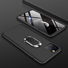 Apple iPhone 11 Pro Max用ハードケース プラスチック 質感もマット 前面と背面 360度 フルカバー アンド指輪 R01 アップル ブラック