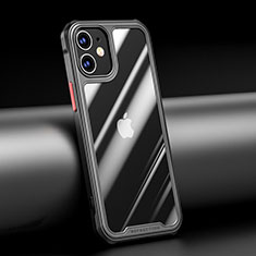 Apple iPhone 12用ハイブリットバンパーケース クリア透明 プラスチック 鏡面 カバー M04 アップル ブラック