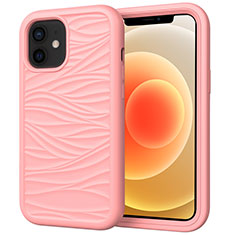 Apple iPhone 12用ハイブリットバンパーケース プラスチック 兼シリコーン カバー 前面と背面 360度 フル R01 アップル ピンク