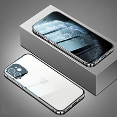 Apple iPhone 12用ケース 高級感 手触り良い アルミメタル 製の金属製 360度 フルカバーバンパー 鏡面 カバー T02 アップル シルバー