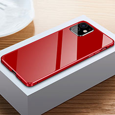 Apple iPhone 12用ケース 高級感 手触り良い アルミメタル 製の金属製 360度 フルカバーバンパー 鏡面 カバー T03 アップル レッド