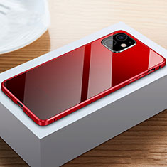Apple iPhone 12用ケース 高級感 手触り良い アルミメタル 製の金属製 360度 フルカバーバンパー 鏡面 カバー T03 アップル レッド・ブラック