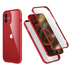 Apple iPhone 12用ハイブリットバンパーケース プラスチック 兼シリコーン カバー 前面と背面 360度 フル R05 アップル レッド