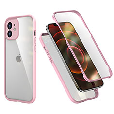Apple iPhone 12用ハイブリットバンパーケース プラスチック 兼シリコーン カバー 前面と背面 360度 フル R05 アップル ピンク