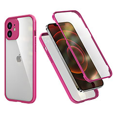 Apple iPhone 12用ハイブリットバンパーケース プラスチック 兼シリコーン カバー 前面と背面 360度 フル R05 アップル ローズレッド