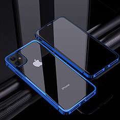 Apple iPhone 12用ケース 高級感 手触り良い アルミメタル 製の金属製 360度 フルカバーバンパー 鏡面 カバー T06 アップル ネイビー