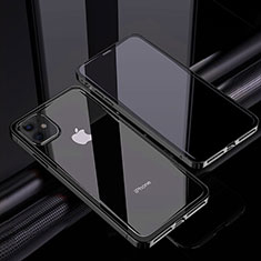 Apple iPhone 12用ケース 高級感 手触り良い アルミメタル 製の金属製 360度 フルカバーバンパー 鏡面 カバー T06 アップル ブラック