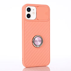 Apple iPhone 12用極薄ソフトケース シリコンケース 耐衝撃 全面保護 アンド指輪 マグネット式 バンパー T01 アップル オレンジ