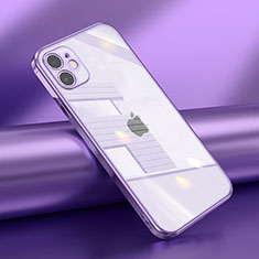 Apple iPhone 12用極薄ソフトケース シリコンケース 耐衝撃 全面保護 クリア透明 N02 アップル パープル