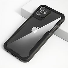 Apple iPhone 12 Max用ハイブリットバンパーケース クリア透明 プラスチック 鏡面 カバー M01 アップル ブラック
