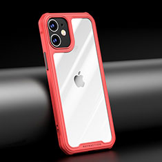 Apple iPhone 12 Mini用ハイブリットバンパーケース クリア透明 プラスチック 鏡面 カバー M04 アップル レッド