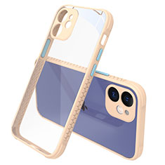 Apple iPhone 12 Mini用ハイブリットバンパーケース クリア透明 プラスチック 鏡面 カバー M05 アップル ゴールド
