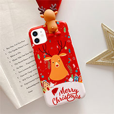 Apple iPhone 12 Mini用シリコンケース ソフトタッチラバー クリスマス カバー S01 アップル レッド