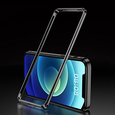 Apple iPhone 12 Mini用ケース 高級感 手触り良い アルミメタル 製の金属製 バンパー カバー T01 アップル ブラック