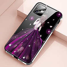 Apple iPhone 12 Mini用ハイブリットバンパーケース プラスチック ドレスガール ドレス少女 鏡面 カバー アップル パープル