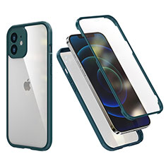Apple iPhone 12 Mini用ハイブリットバンパーケース プラスチック 兼シリコーン カバー 前面と背面 360度 フル R05 アップル モスグリー