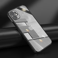 Apple iPhone 12 Mini用極薄ソフトケース シリコンケース 耐衝撃 全面保護 クリア透明 N02 アップル ブラック