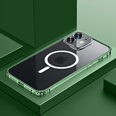 Apple iPhone 12 Mini用ケース 高級感 手触り良い メタル兼プラスチック バンパー Mag-Safe 磁気 Magnetic QC3 アップル グリーン